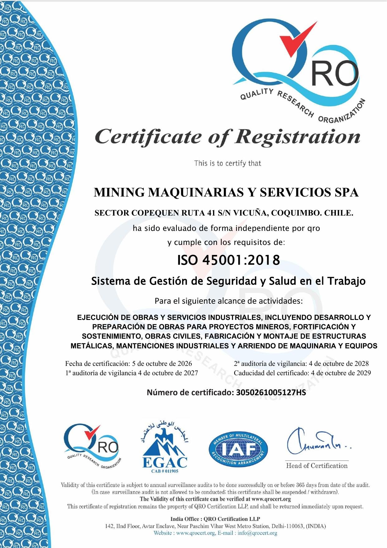 Certificado ISO 45001:2018